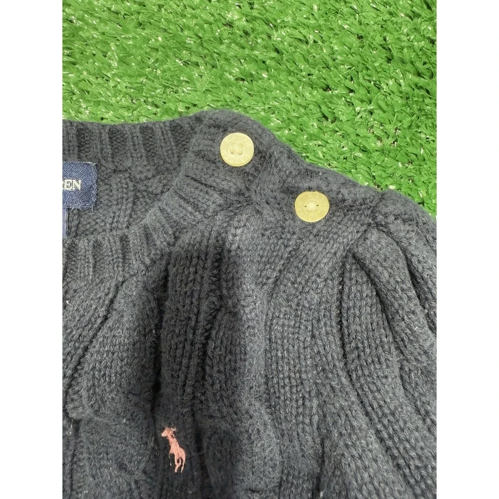 Ralph Lauren baby girl Navy Blue cable knit puff sleeve sweater 12 months cotton